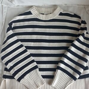H&M Navy and Ivory Pointelle Knit Cotton Sweater